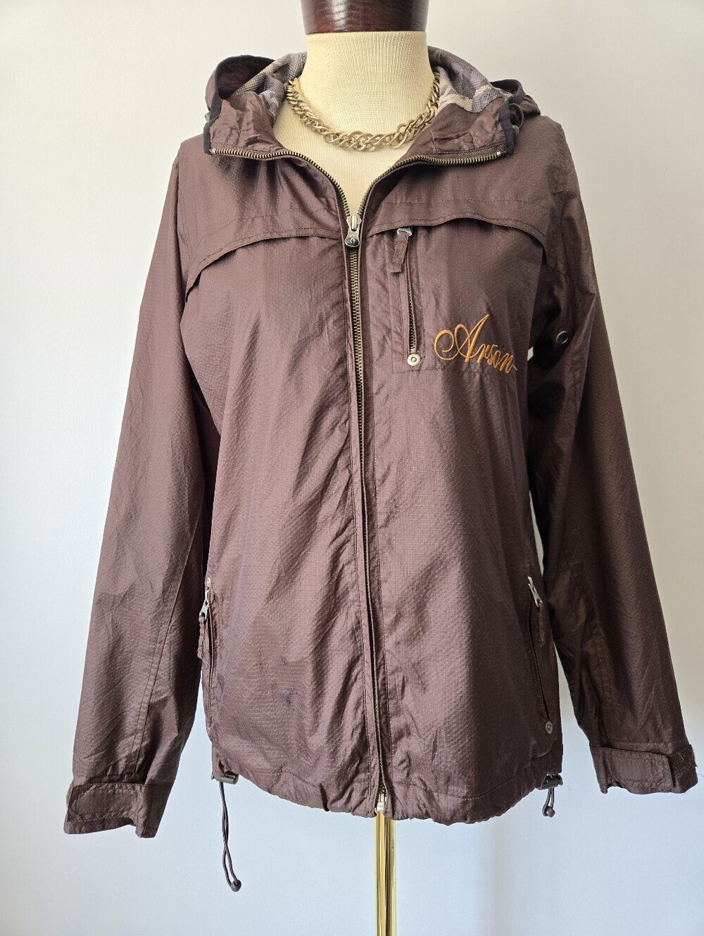 Arson Casual Brown Hooded Windbreaker/Rain Jacket. Medium